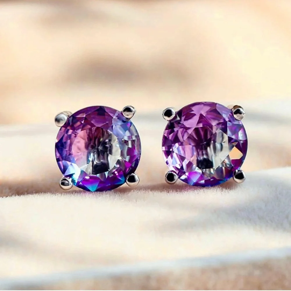 18K White Gold 2-Tone Tourmaline Genuine Silver Stud Earrings, NWT